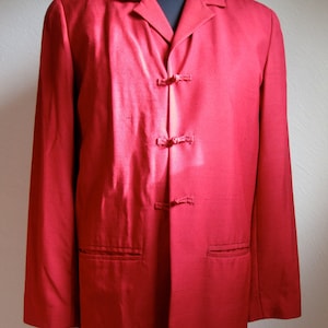 Frog-button Red Silk Blazer