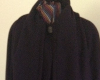 Aubergine Wool Coat with Attached Scarf Detail