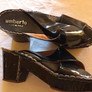 1980s Umberto of Italy, Black Patent Leather Sandals, size 6