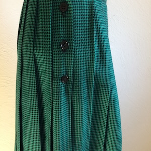 Green and Black Checked and Pleated Wool Skirt