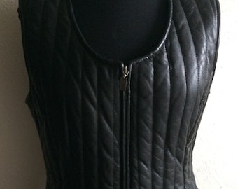 Black Leather Zip Front Vest from Classiques Entier