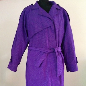 Purple Long Raincoat, Asymmetrical Design with Removeable Warm Green Liner
