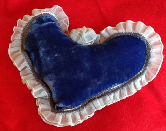 Heart Sachet, Blue Velvet Vintage Silk on One Side, Pink Paisley Vintage Silk on the Other, Lavender In Between