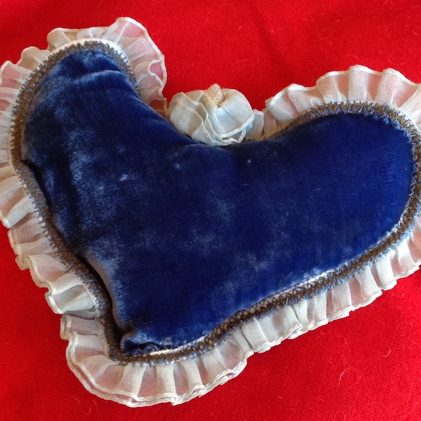 Heart Sachet, Blue Velvet Vintage Silk on One Side, Pink Paisley Vintage Silk on the Other, Lavender In Between