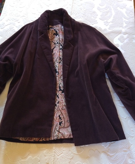 1980s Eggplant-Colored Soft Corduroy Jacket - Gem