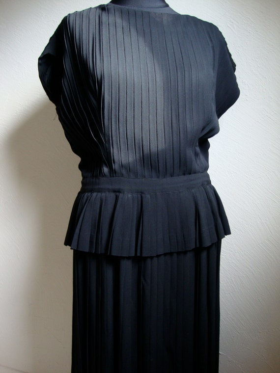 Vintage Black Crepe Dress with Pleats and Peplum … - image 1