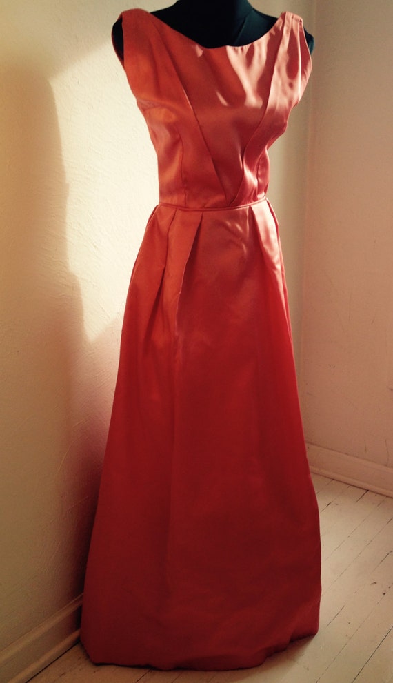Vintage Salmon Satin Formal Gown from 1963