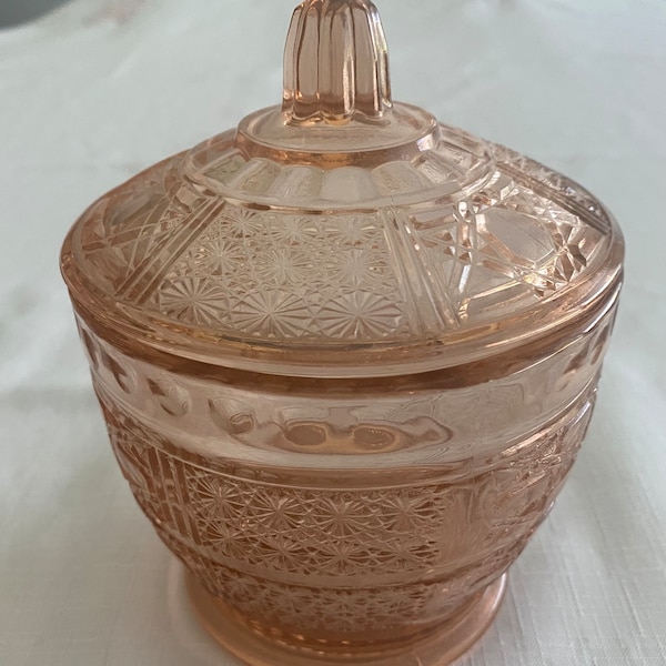 Pink Depression Glass Candy Dish With Lid Etsy