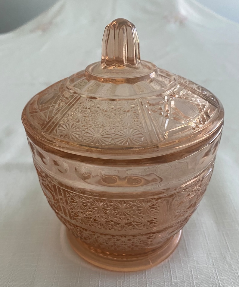 Pink Depression Glass Candy Dish With Lid Etsy