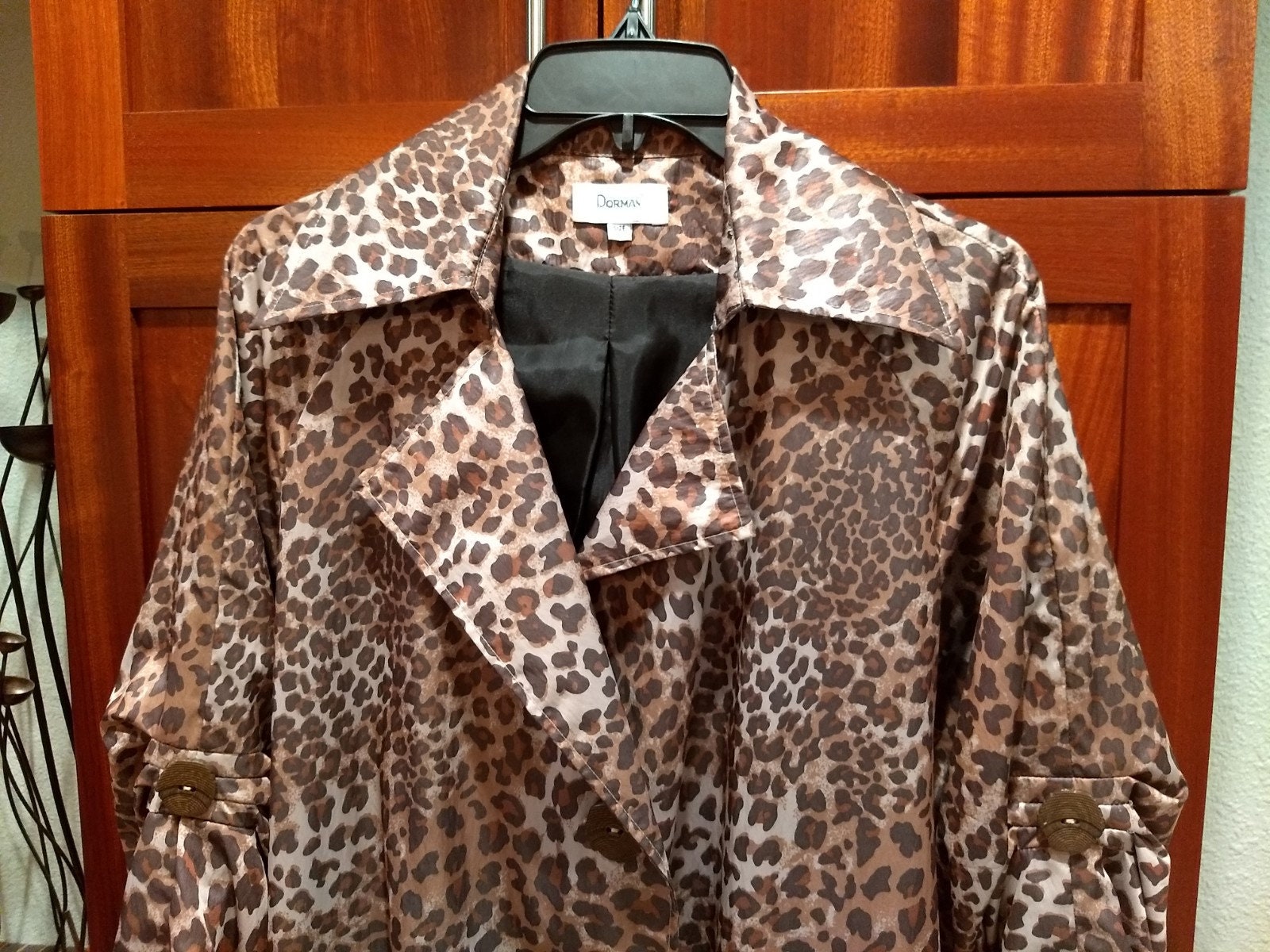 Fittiway Raincoat brown leopard pattern casual look Fashion Jackets Raincoats 