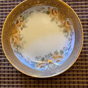 Gold Rimmed Small Deep Plate with Yellow Roses