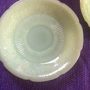 Fire King Jadeite Saucers in Alice Pattern