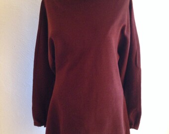 Classic Brown Dolman Sleeve Tunic in Synthetic Double Knit Fabric from the 1980's, 34" Bust