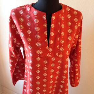 Red Polished Cotton Slim Shift Handmade in the Sixties, Bust 33 inches image 3