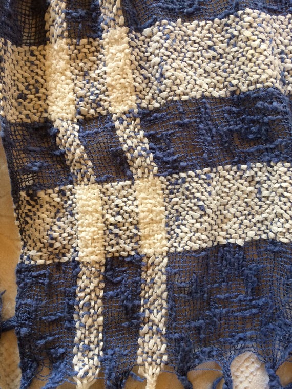 Eighties Blue and White Woven Cotton Scarf - image 2