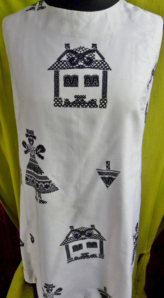 1960s Black and White "Dollhouse Dress", Handmade and… Gem