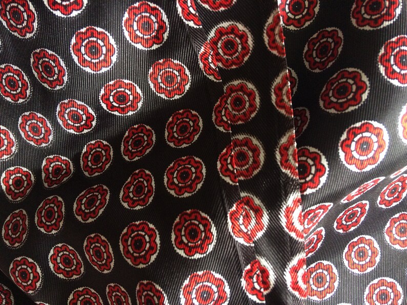 Red Medallions on Black Print Taffeta-like Fabric