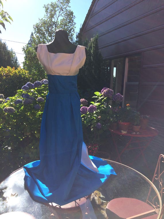 Blue and White Garden Belle Gown with Train