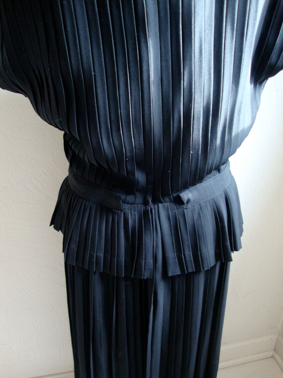 Vintage Black Crepe Dress with Pleats and Peplum … - image 2