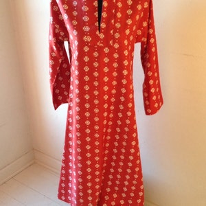 Red Polished Cotton Slim Shift Handmade in the Sixties, Bust 33 inches image 1
