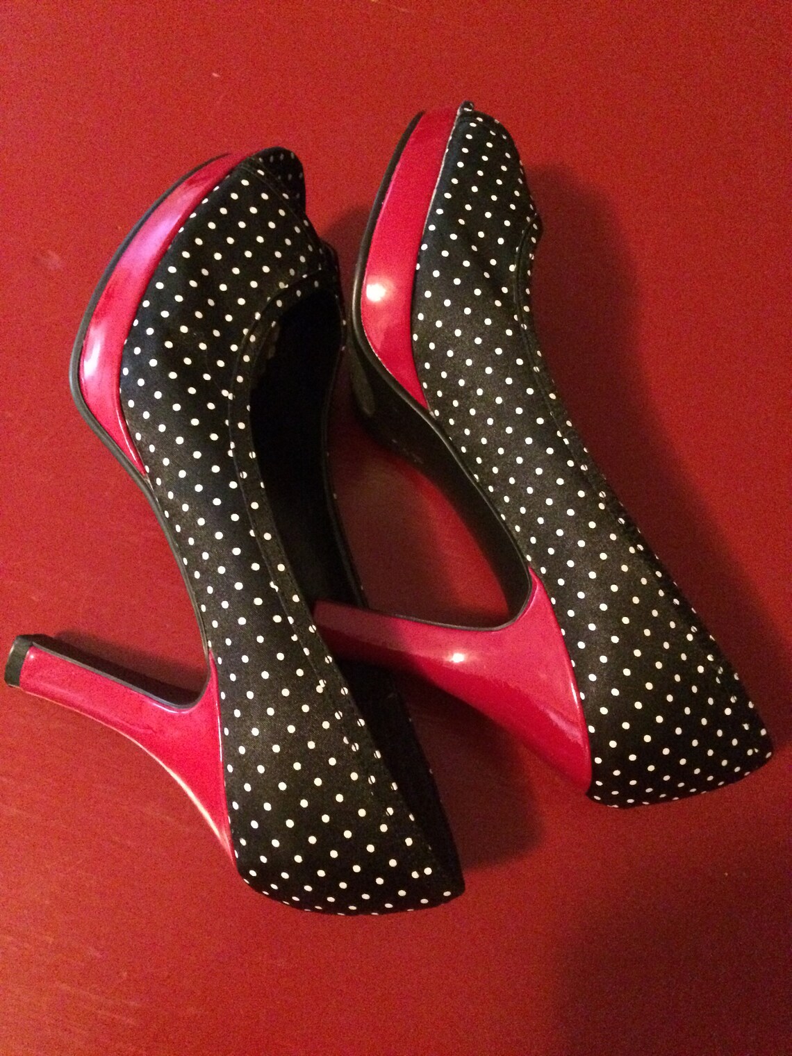 black and red polka dot heels
