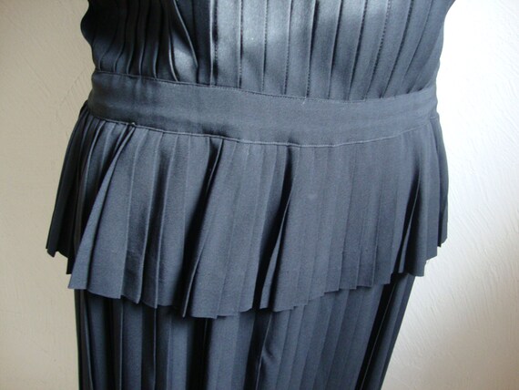 Vintage Black Crepe Dress with Pleats and Peplum … - image 4