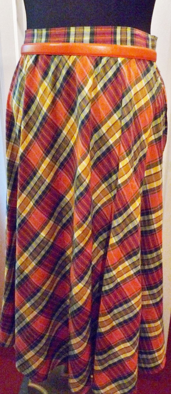 Plaid Maxi Skirt in Cotton Madras, 26" Waist