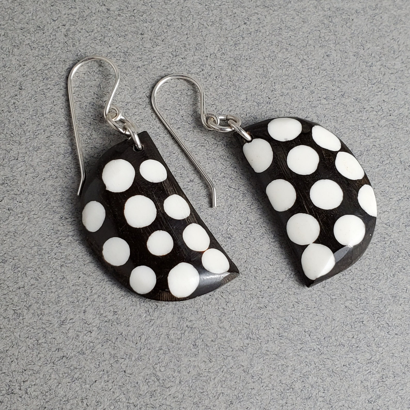 Stylish black with white dots earrings Summer earrings Etsy