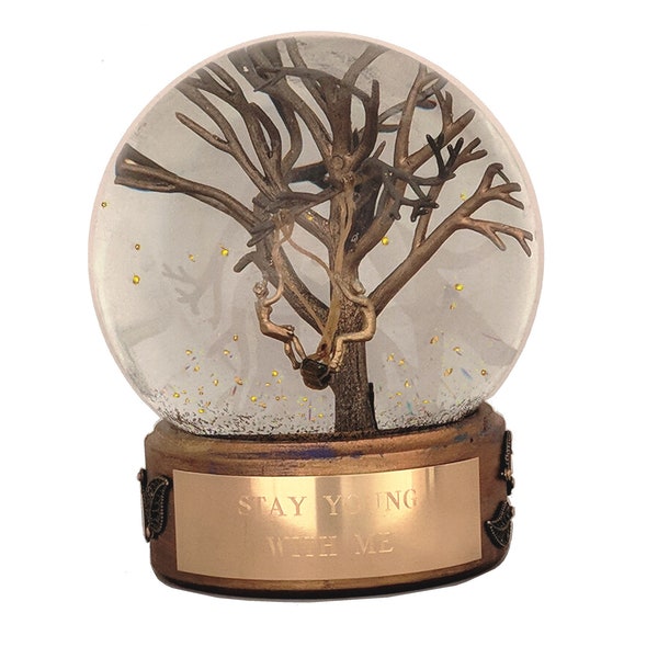 Stay Young With Me, one of a kind custom snow globe