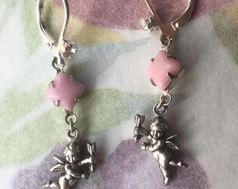 Earrings Antiqued Silver Cherub Dangles: Valentine's Day Angel Jewelry
