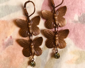 Ea-238 Butterfly Earrings. Double Butterfly earrings. Brass Butterfly connectors. Free Shipping.