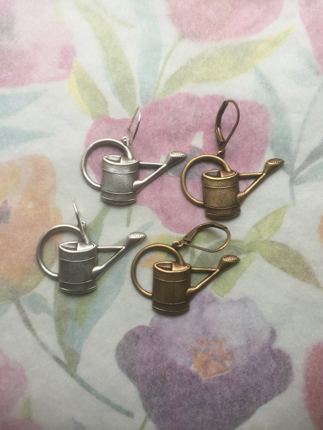 Ea148 Watering Can Earrings. Silver or Antiqued Brass. Etsy UK