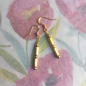 Golden Brass Beaded Drop Earrings: Sci-Fi Minimalist Jewelry