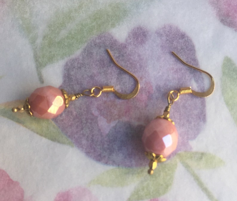 Brass findings Dusty Rose Faceted Round Fire Polished Czech Glass Beads Free Shipping. Ea-93 Old Rose Earrings Blush Pink Earrings