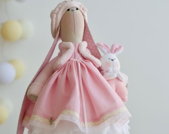 Bunny Marta Fabric Doll Cute Doll  Gift for Girl Art Doll ECO Toy Tilda Custom Doll Easter Bunny Rabbit Toy Textile Bunny Home Decoration