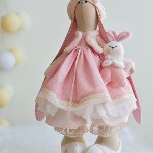 Bunny Marta Fabric Doll Cute Doll Gift for Girl Art Doll ECO Toy Tilda Custom Doll Easter Bunny Rabbit Toy Textile Bunny Home Decoration image 4