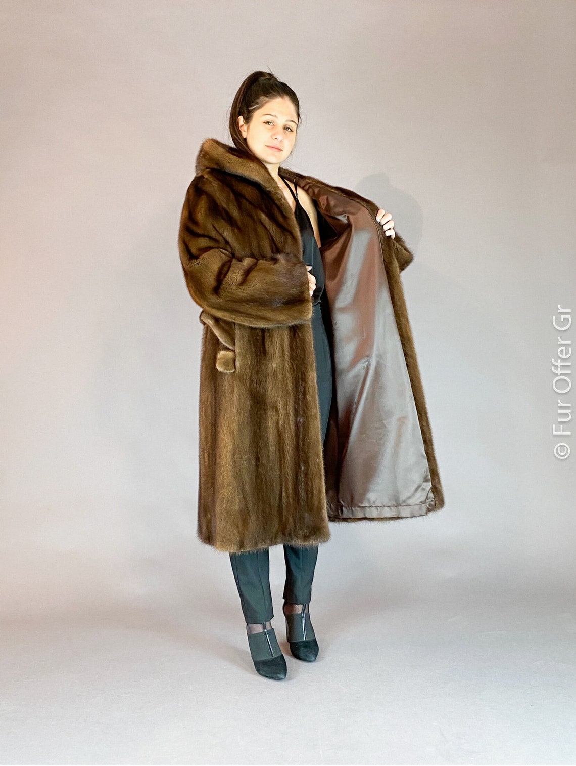 Mink Fur Winter Coat Real Fur Coat Fur Belt Brown Color Etsy