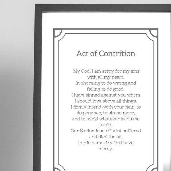 Act of Contrition Prayer Card For Confession Prayer Poster of Prayer of Sorrow for Reconciliation prayer wall art download Catholic poster