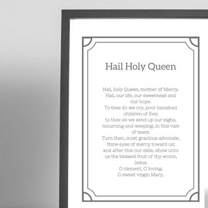 Hail Holy Queen Prayer Card of Hail Holy Queen Poster for Catholic classroom prayer posters for homeschool wall decor for Catholics digital