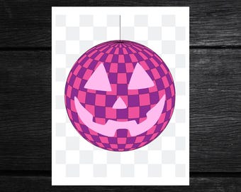 Disco Halloween Digital Prints | Spooky Disco Ball with Bats | Retro Jack-O'-Lantern Art | Printable Halloween Wall Decor