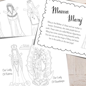 Mary Paper Doll Prinatble for Homeschool kids printable Marian Apparations coloring Virgin Mary Activity Printable Mary Coloring for Kids