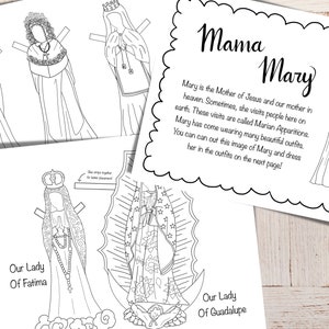 Mary Paper Doll Prinatble for Homeschool kids printable Marian Apparations coloring Virgin Mary Activity Printable Mary Coloring for Kids