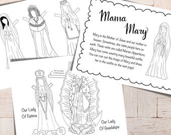 Mary Paper Doll Prinatble for Homeschool kids printable Marian Apparations coloring Virgin Mary Activity Printable Mary Coloring for Kids