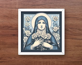 Saint Therese of Lisieux Icon digital download St Therese Clip art gift for confirmation St Therese Little Flower Print Catholic Art Roses