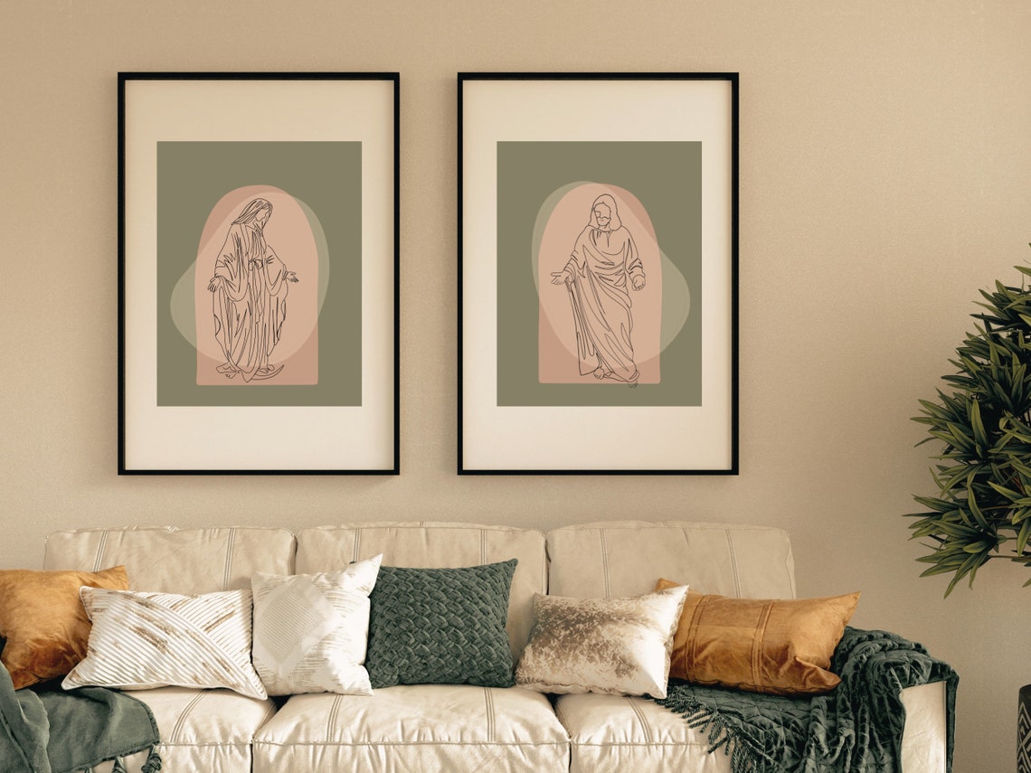 Catholic Decor Jesus Minimalist Line Art Decor Catholic Gift Idea Son ...