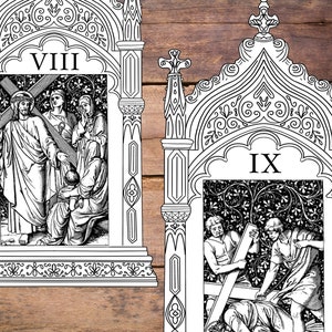 Ornate Printable Stations of The Cross Banner, Catholic Lent Devotional, Eater, Lent Decor, Vintage Stations of The Cross, The Way of the