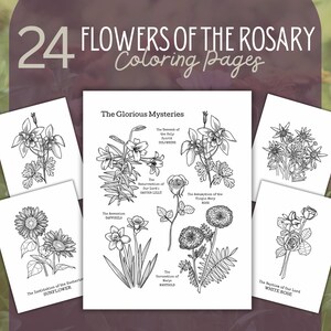 Flowers of the Rosary Printable Coloring for Catholic Kids Projects for Homeschool Printable Adult Catholic Gift Idea Rosary Bouquet Flower