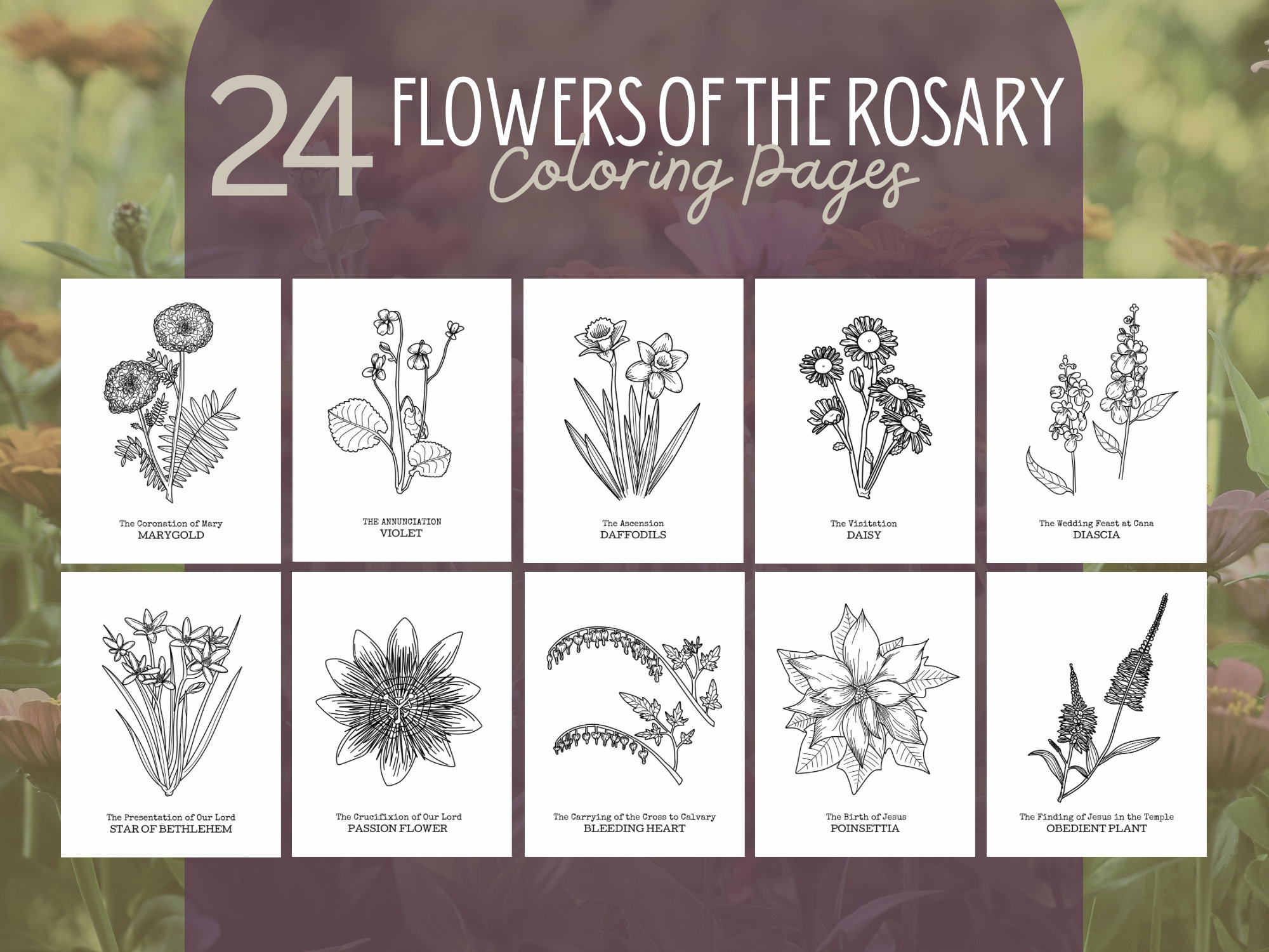 Flowers of the Rosary Printable Coloring for Catholic Kids Projects for ...