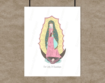 Nuestra Señora de Guadalupe Girl Nursery Decor para ideas de regalo de niña católica para guardería católica Virgen María arte de la pared Idea de regalo para niños católicos