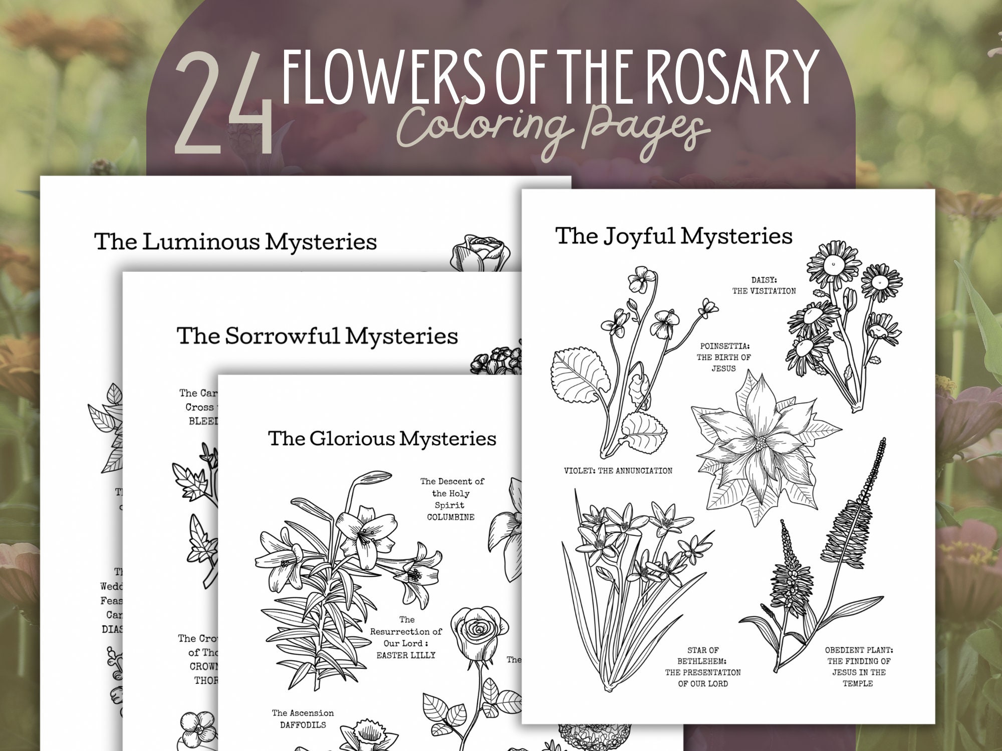 Flowers of the Rosary Printable Coloring for Catholic Kids Projects for ...